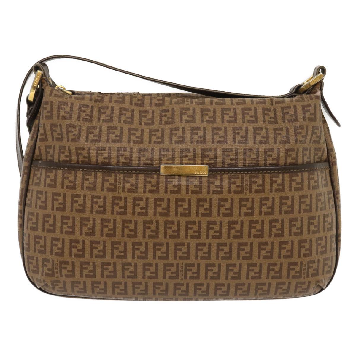 FENDI Zucchino Canvas Shoulder Bag Brown am2491g