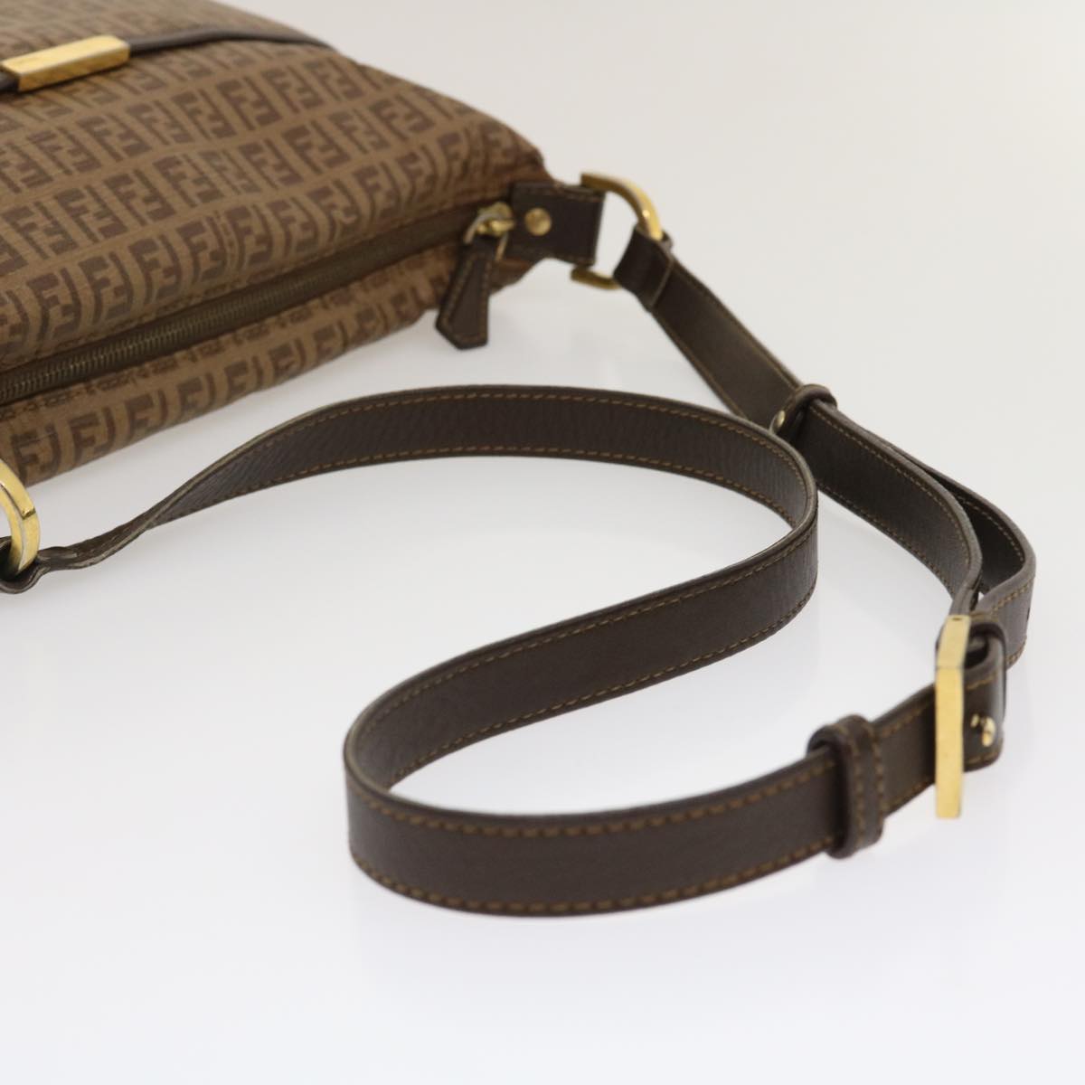 FENDI Zucchino Canvas Shoulder Bag Brown am2491g