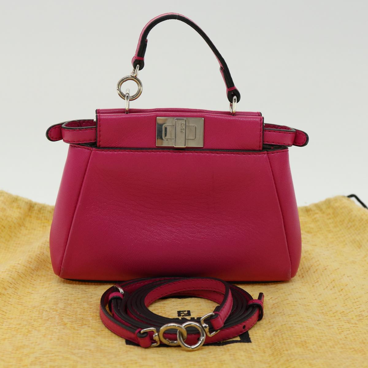 FENDI Micro Peek A Boo Hand Bag Leather 2way Pink am2705gA