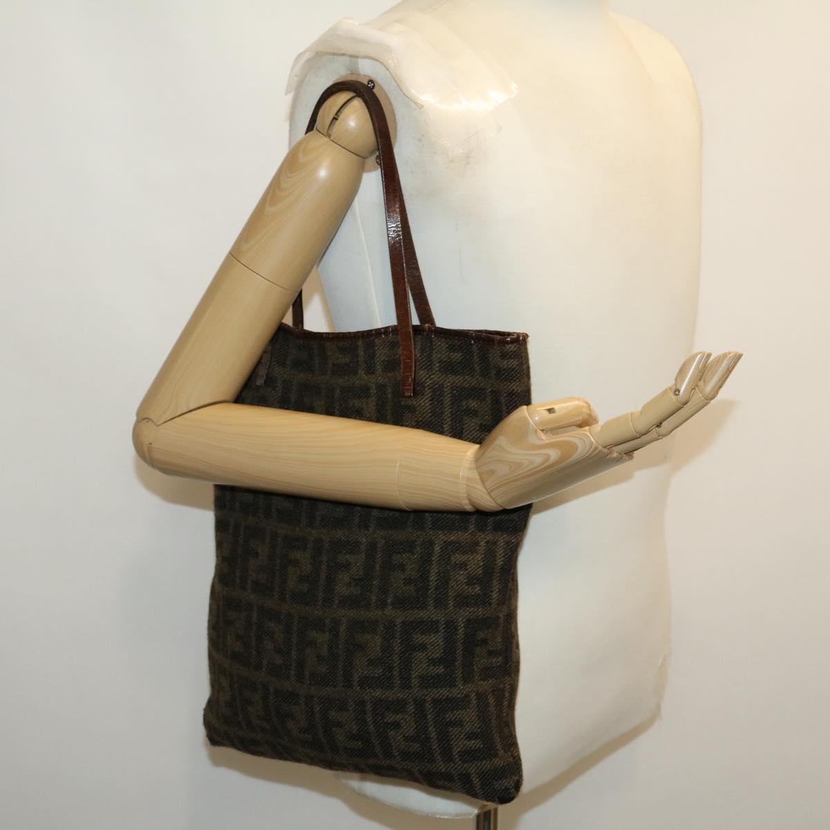 FENDI Zucca Canvas Tote Bag Wool Brown am2733g