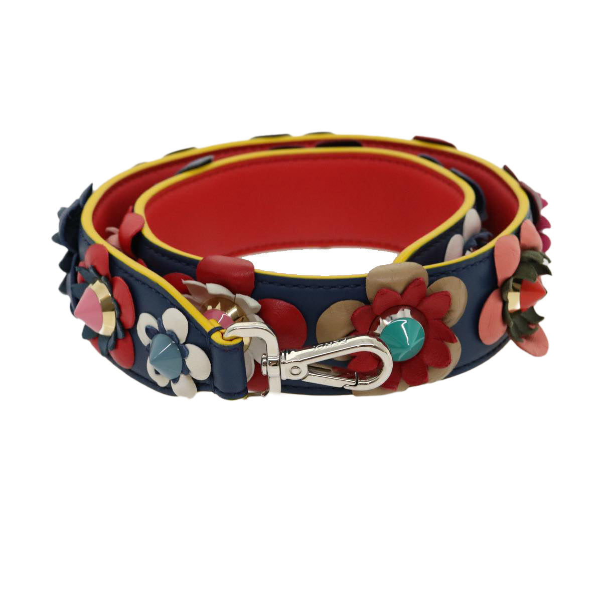 FENDI Strap You Flower Shoulder Strap Leather Multicolor Navy 8AV077 am2736g