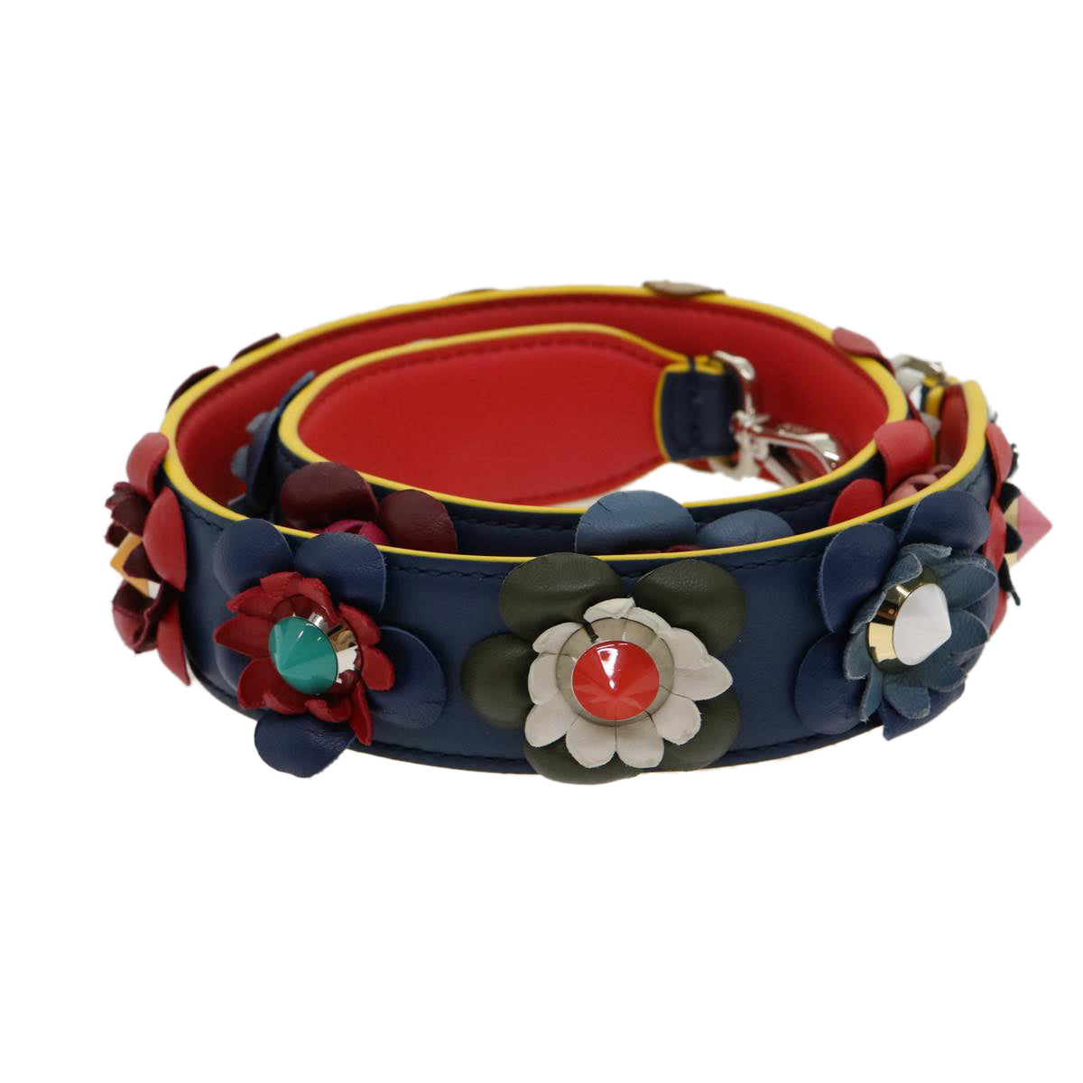 FENDI Strap You Flower Shoulder Strap Leather Multicolor Navy 8AV077 am2736g