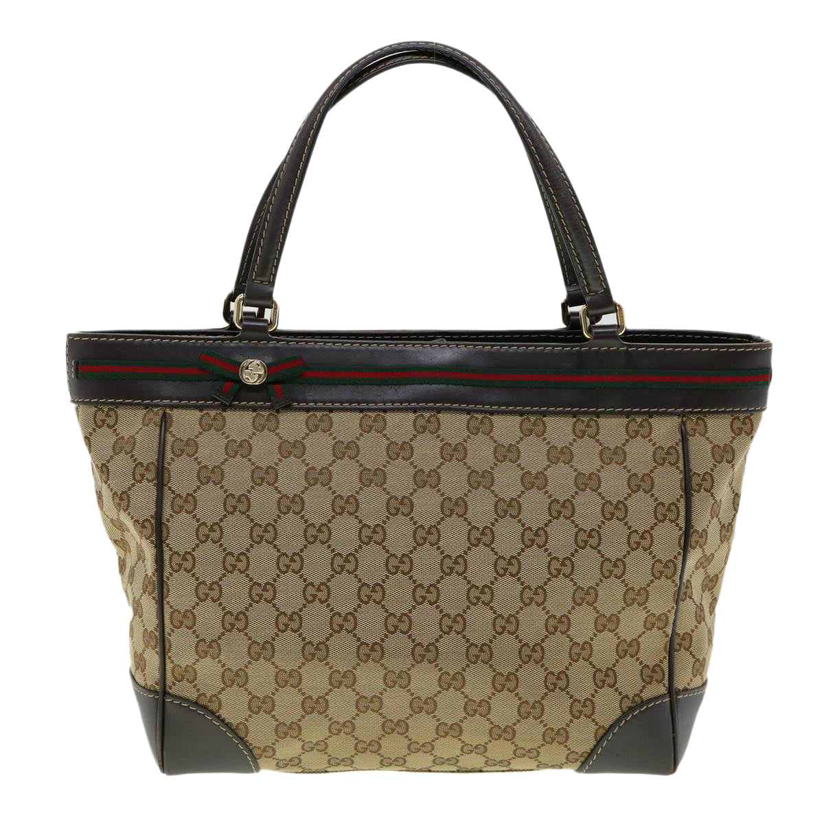 GUCCI Web Sherry Line GG Canvas Tote Bag Beige Green Red am2786g