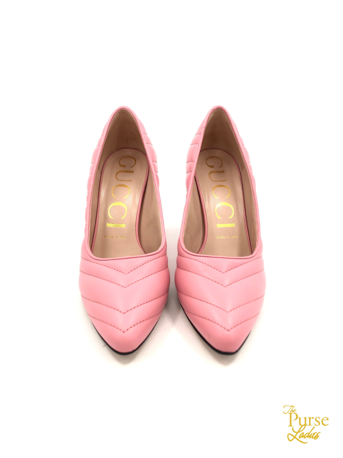 GUCCI Pink Charlotte Chevron Pumps Heels Sz 39.5
