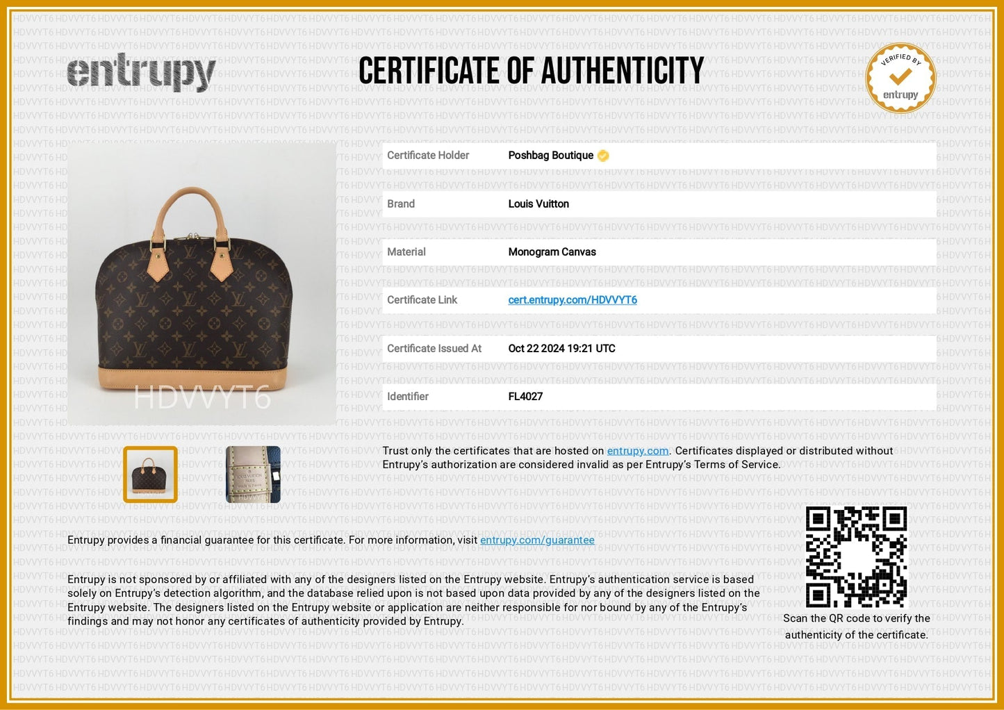 Louis Vuitto Alma PM Monogram Canvas Bag