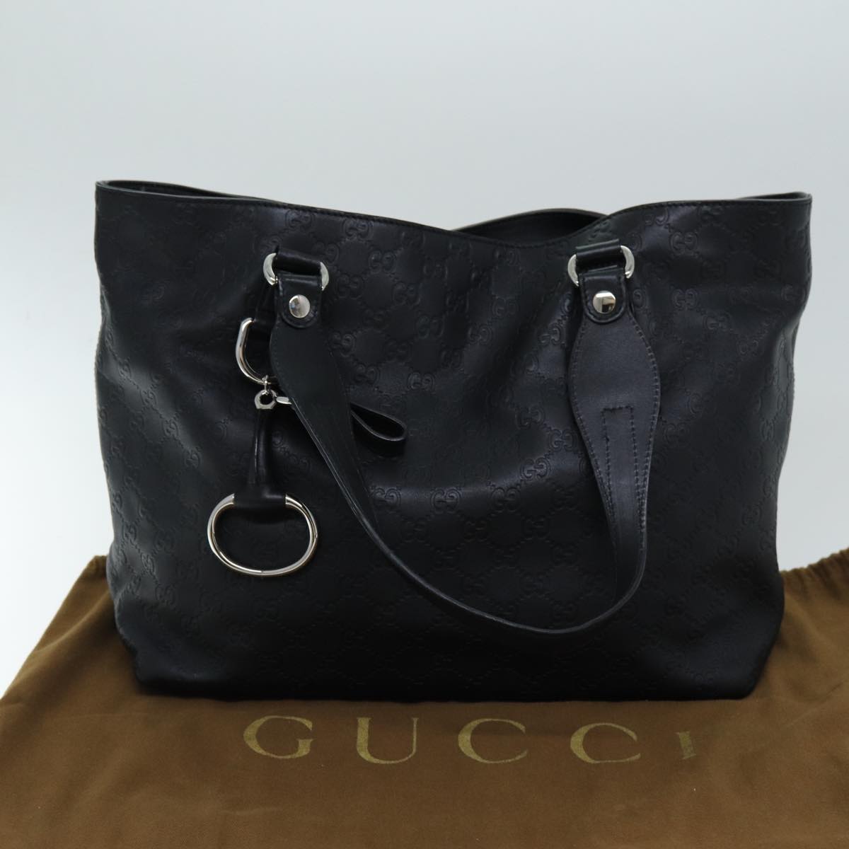 GUCCI GG Canvas Guccissima Horsebit Tote Bag Black 229852 hk1292