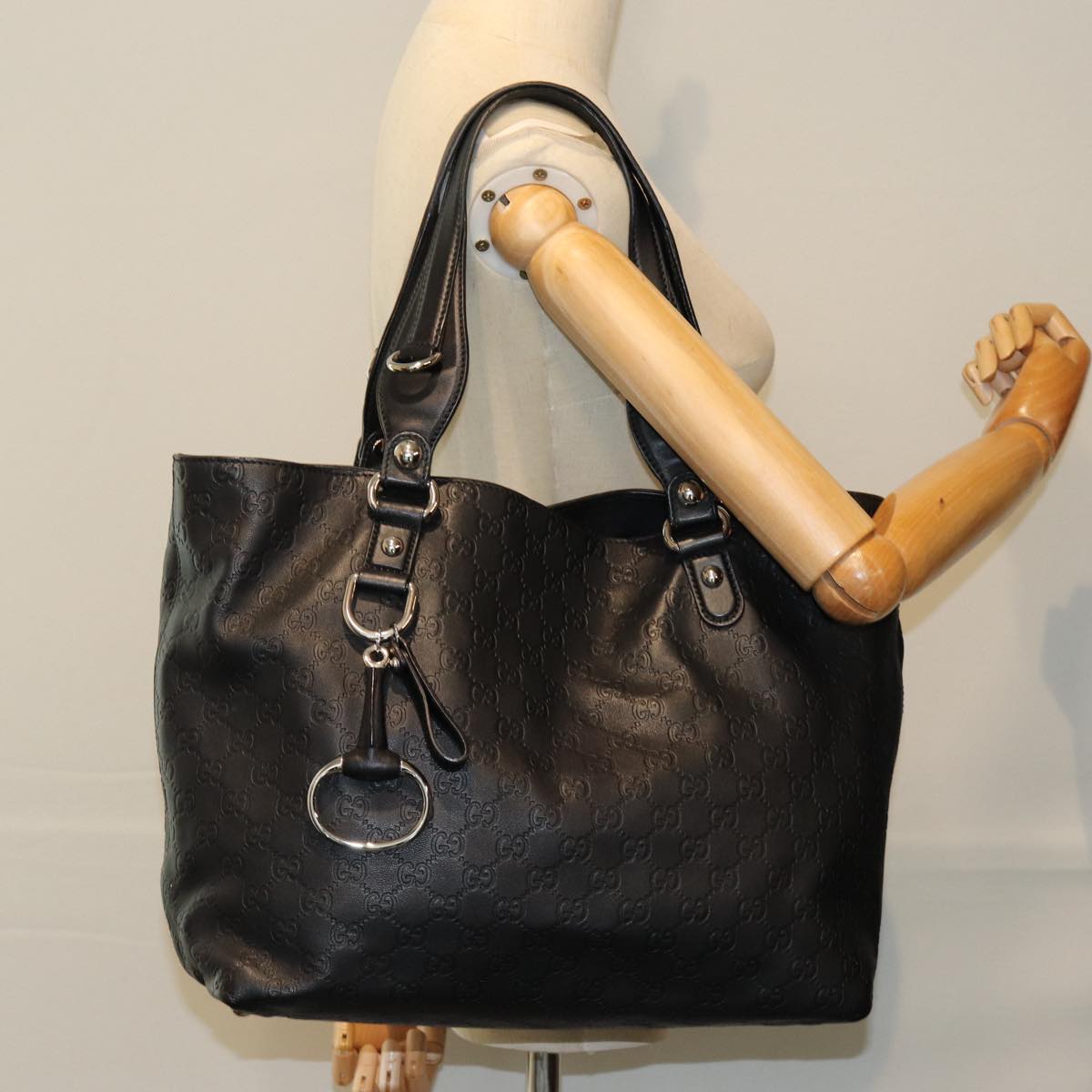 GUCCI GG Canvas Guccissima Horsebit Tote Bag Black 229852 hk1292