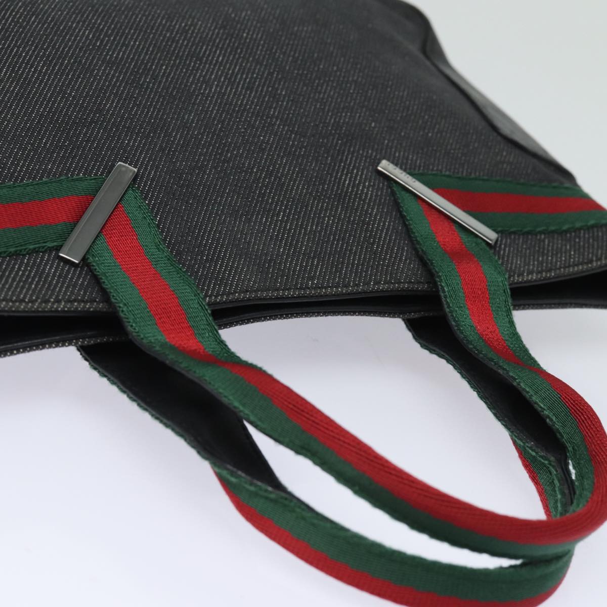 GUCCI Web Sherry Line Hand Bag Canvas Gray Red Green 73984 hk1378