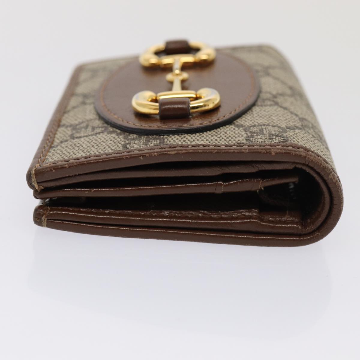 GUCCI Horsebit GG Supreme Compact Wallet PVC Beige 621887 hk1408