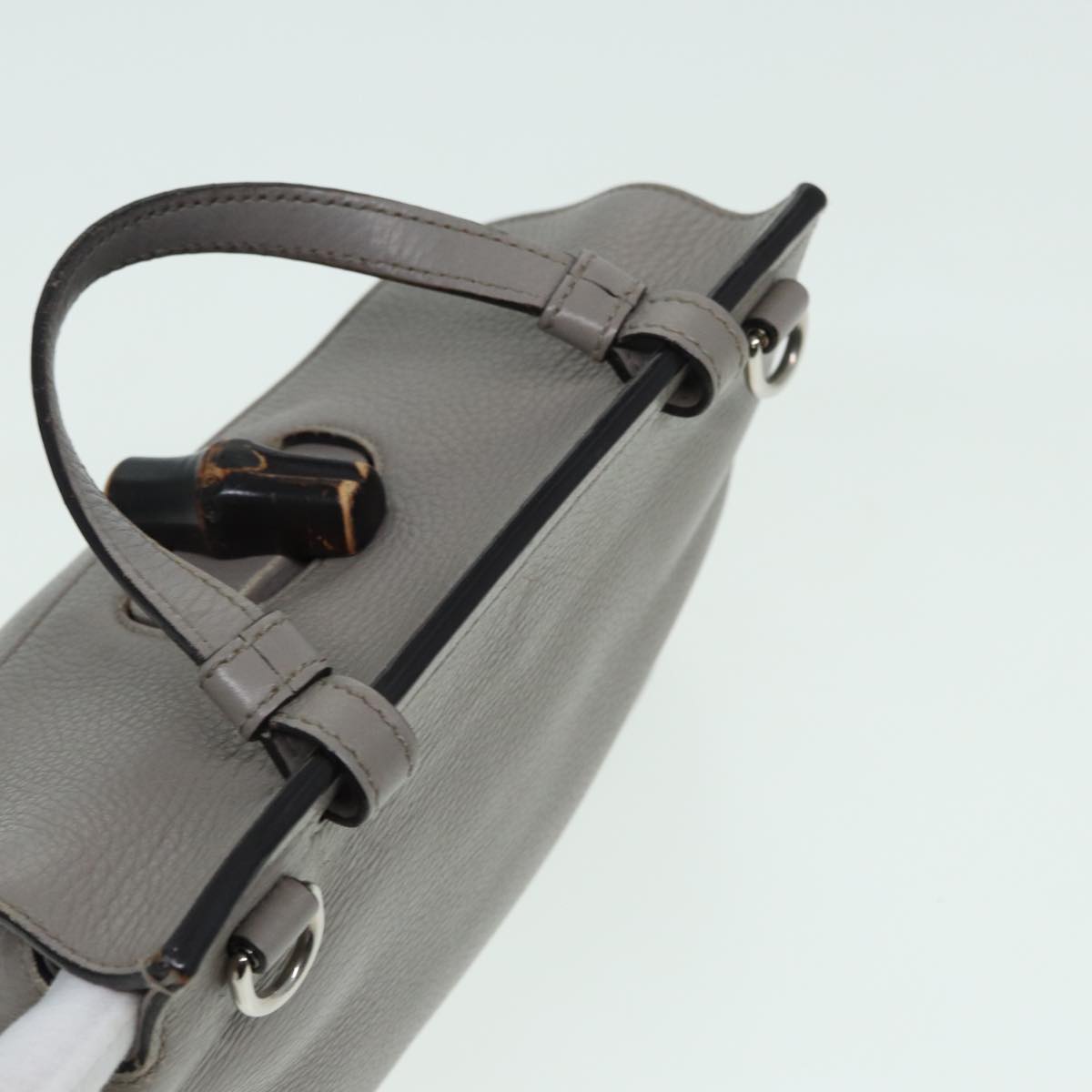 GUCCI Bamboo Daily Hand Bag Leather Gray 370831 hk1420