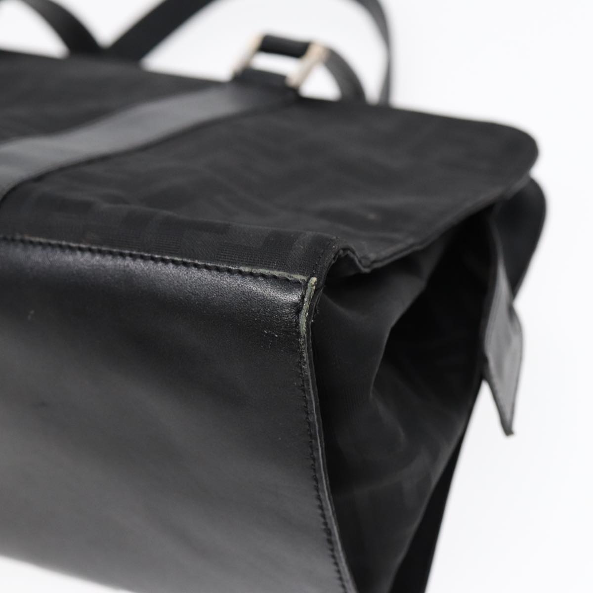 FENDI Zucca Canvas Hand Bag Black Silver hk1588