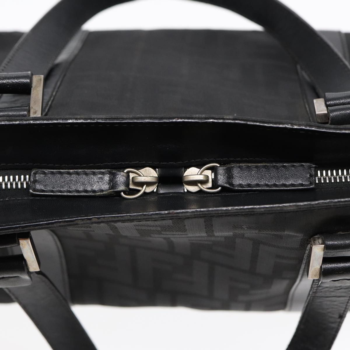 FENDI Zucca Canvas Hand Bag Black Silver hk1588