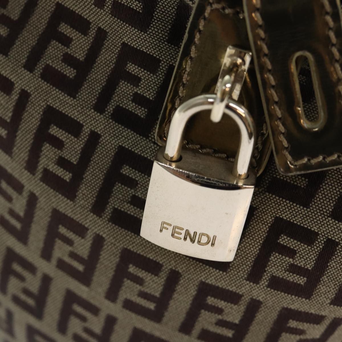 FENDI Zucchino Canvas Boston Bag Beige Gold hk1608