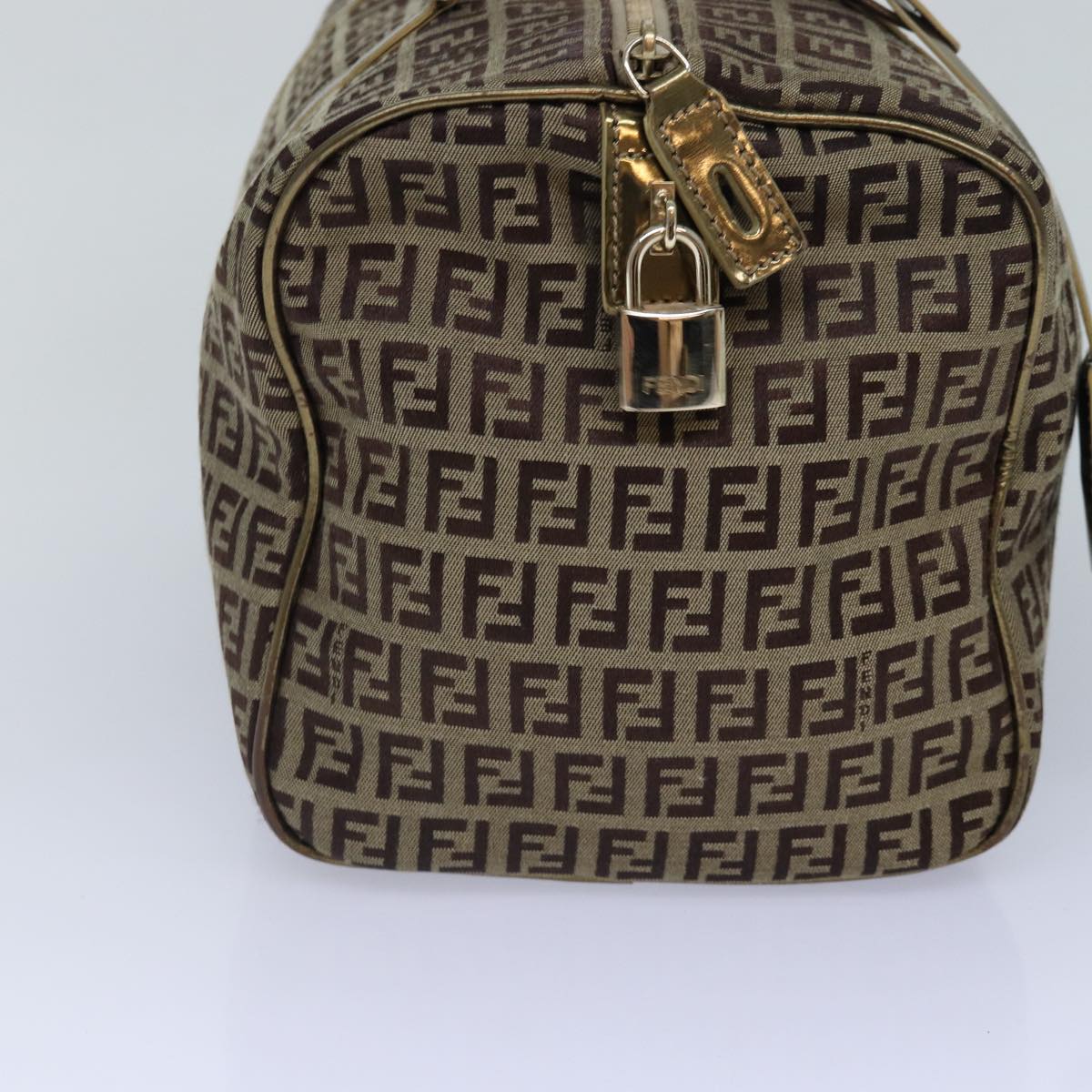 FENDI Zucchino Canvas Boston Bag Beige Gold hk1608