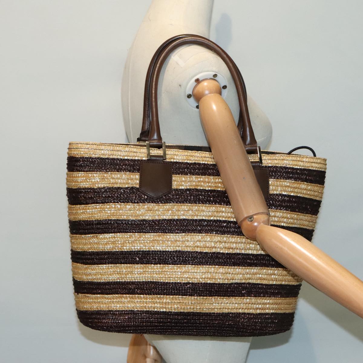FENDI Pecan Hand Bag straw Beige Brown 8BH240 hk1660