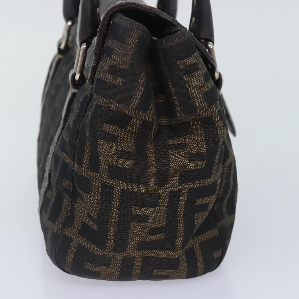 FENDI Zucca Canvas Celleria Hand Bag Brown Black 8BR486 hk1663