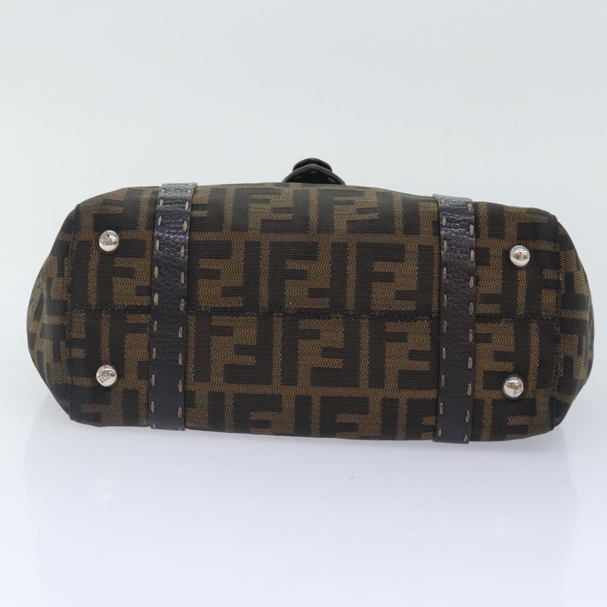 FENDI Zucca Canvas Celleria Hand Bag Brown Black 8BR486 hk1663