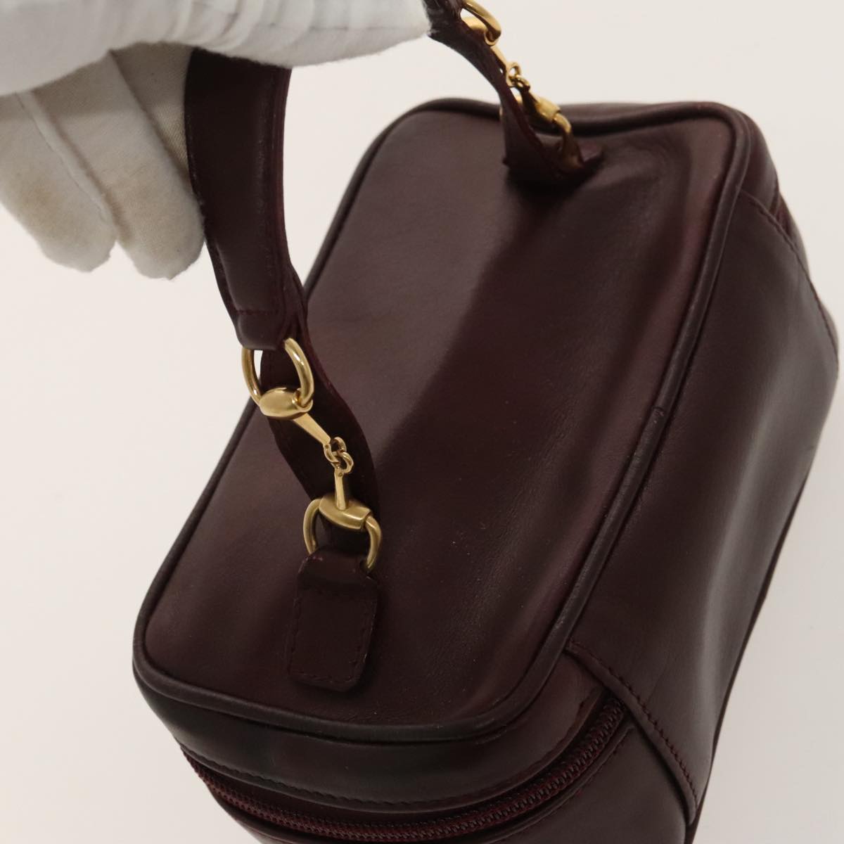 GUCCI Vanity Pouch Leather Red Gold 032 106 0141 hk1712