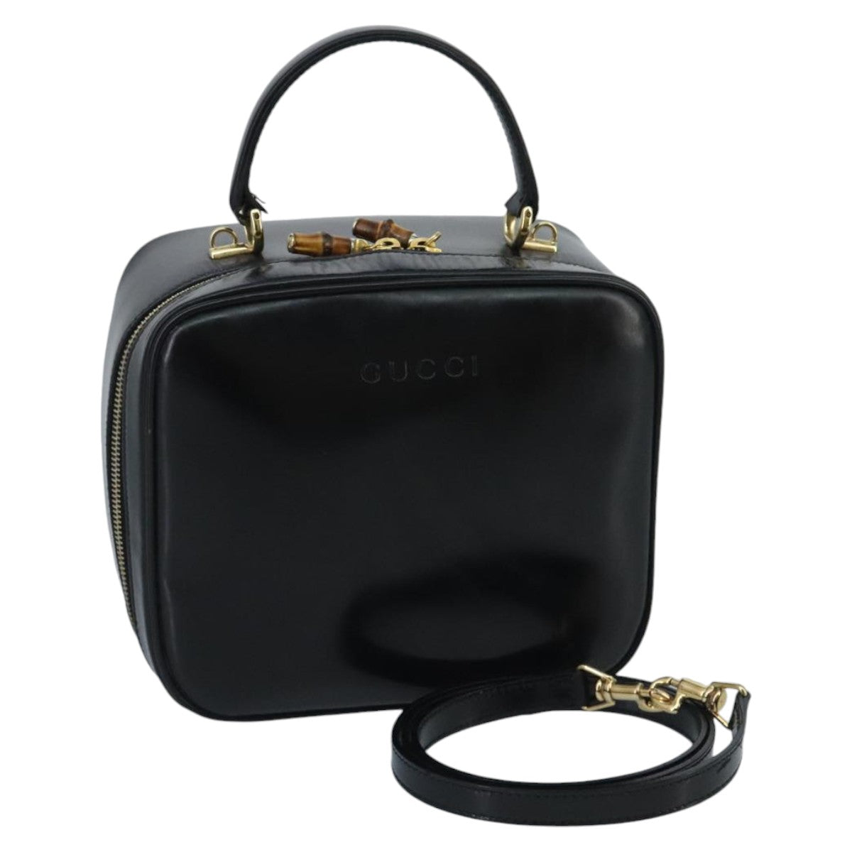 GUCCI Bamboo Vanity Pot Pouch Enamel 2way Black Gold 000 270 0323 hk1713