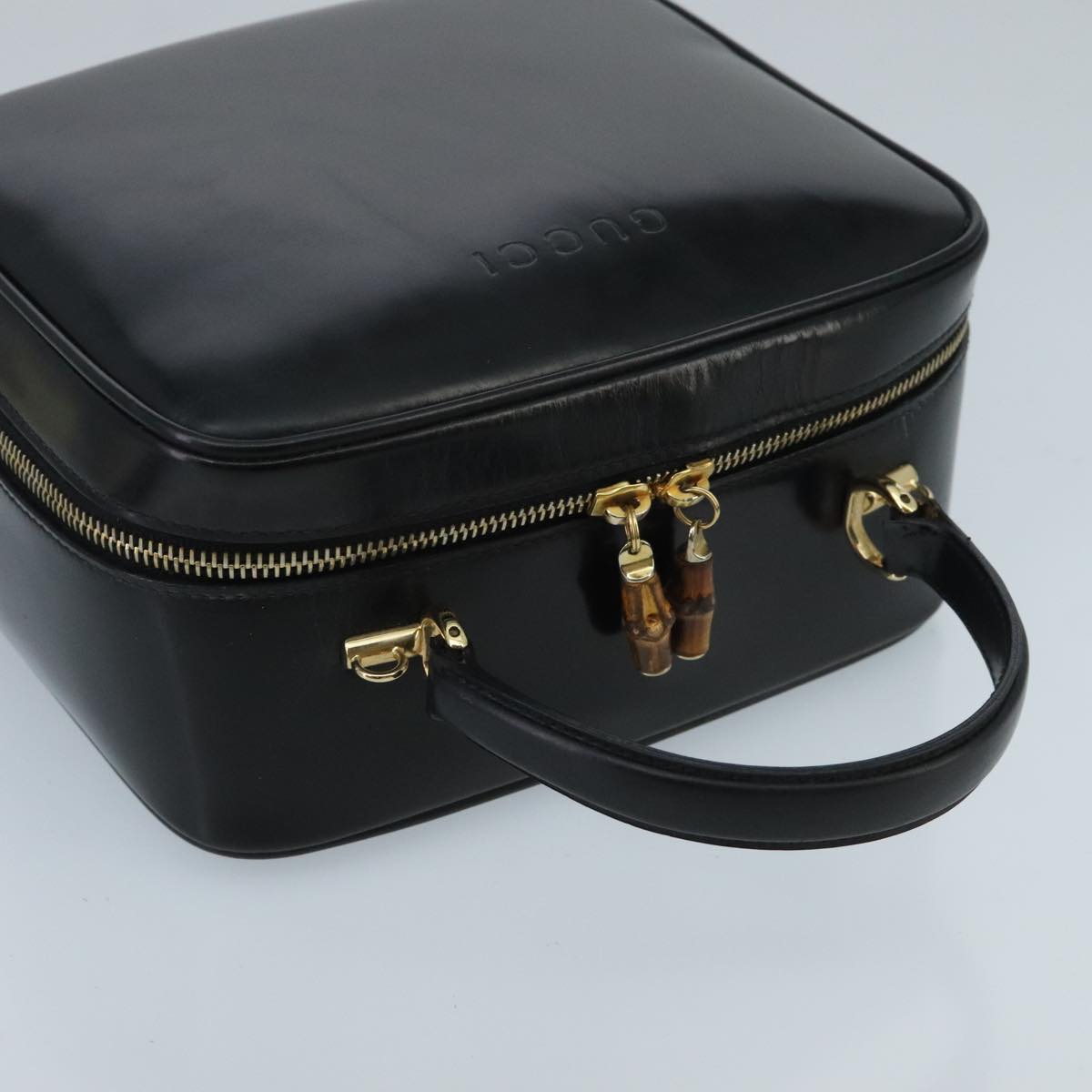 GUCCI Bamboo Vanity Pot Pouch Enamel 2way Black Gold 000 270 0323 hk1713