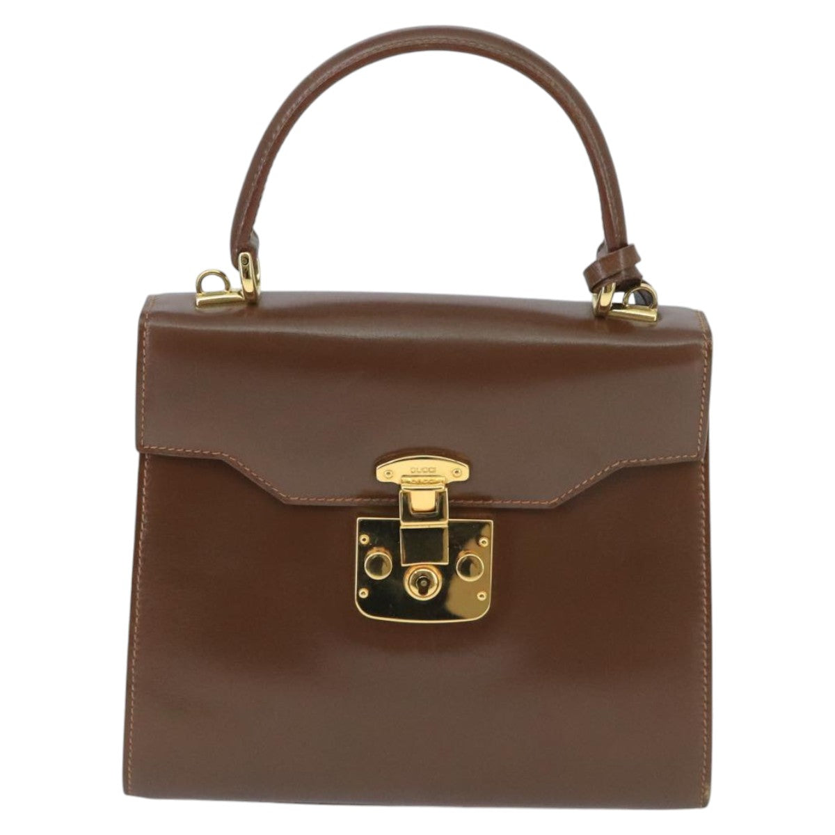 GUCCI Ready Lock Hand Bag Leather 2way Brown Gold hk1714
