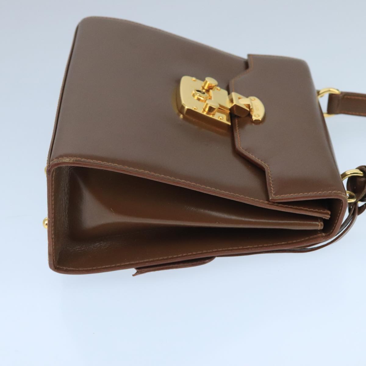 GUCCI Ready Lock Hand Bag Leather 2way Brown Gold hk1714