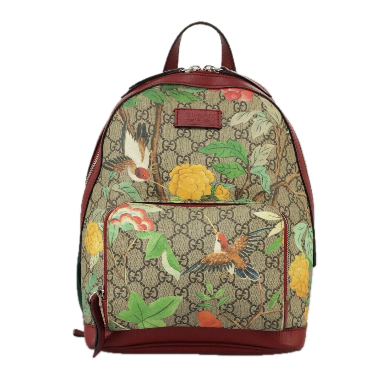 GUCCI GG Supreme Web Sherry Line Tian Backpack PVC Leather Beige Red hk1717