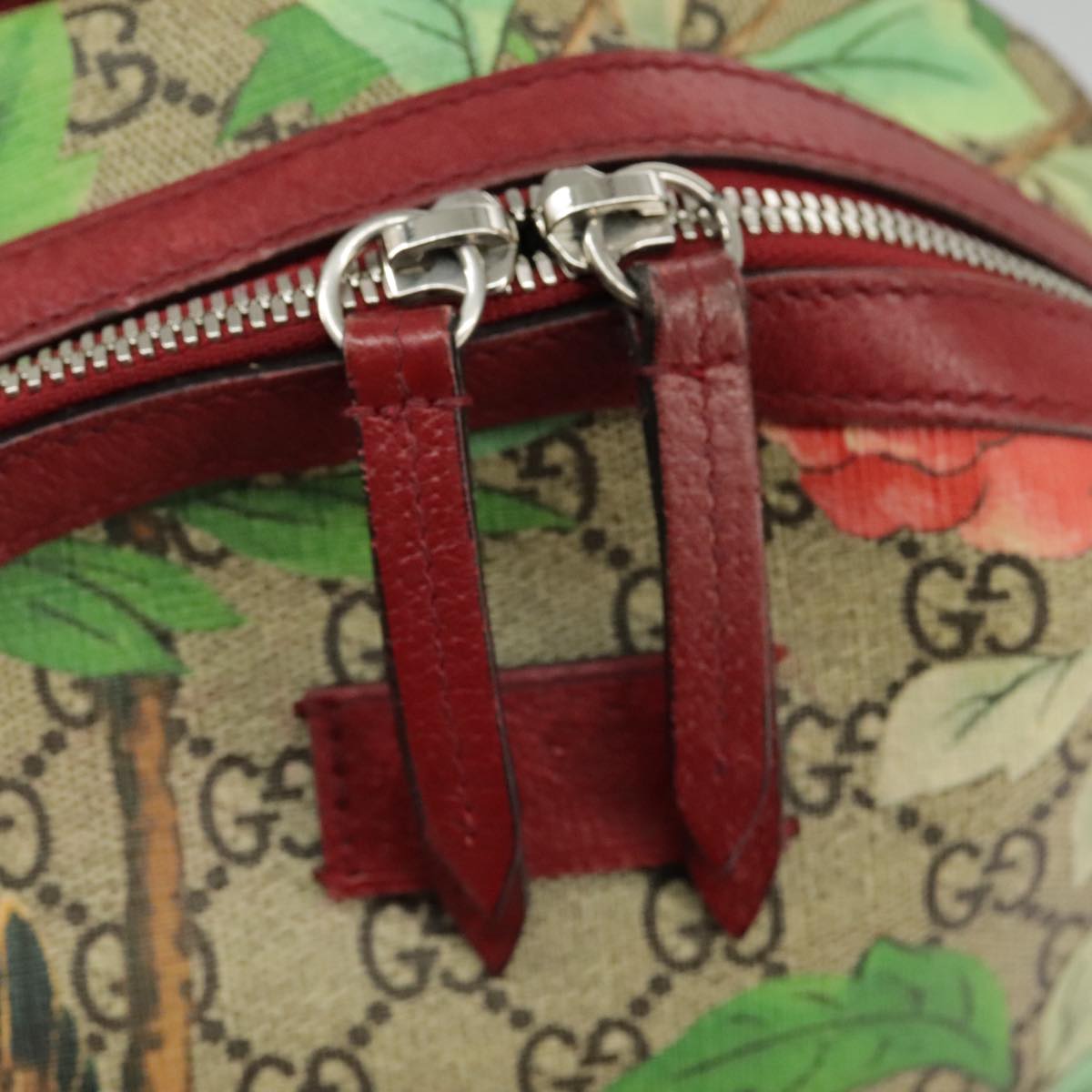 GUCCI GG Supreme Web Sherry Line Tian Backpack PVC Leather Beige Red hk1717