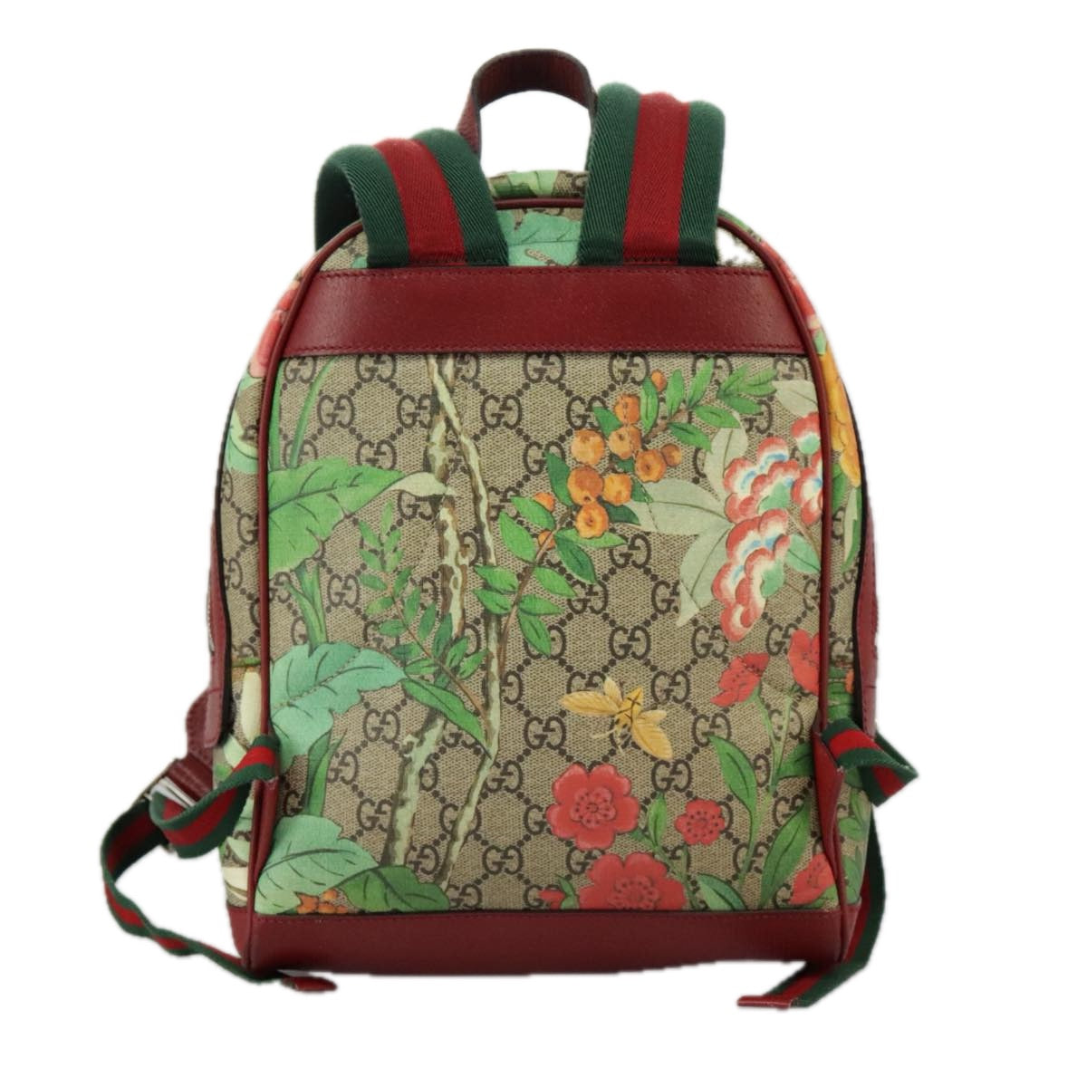 GUCCI GG Supreme Web Sherry Line Tian Backpack PVC Leather Beige Red hk1717