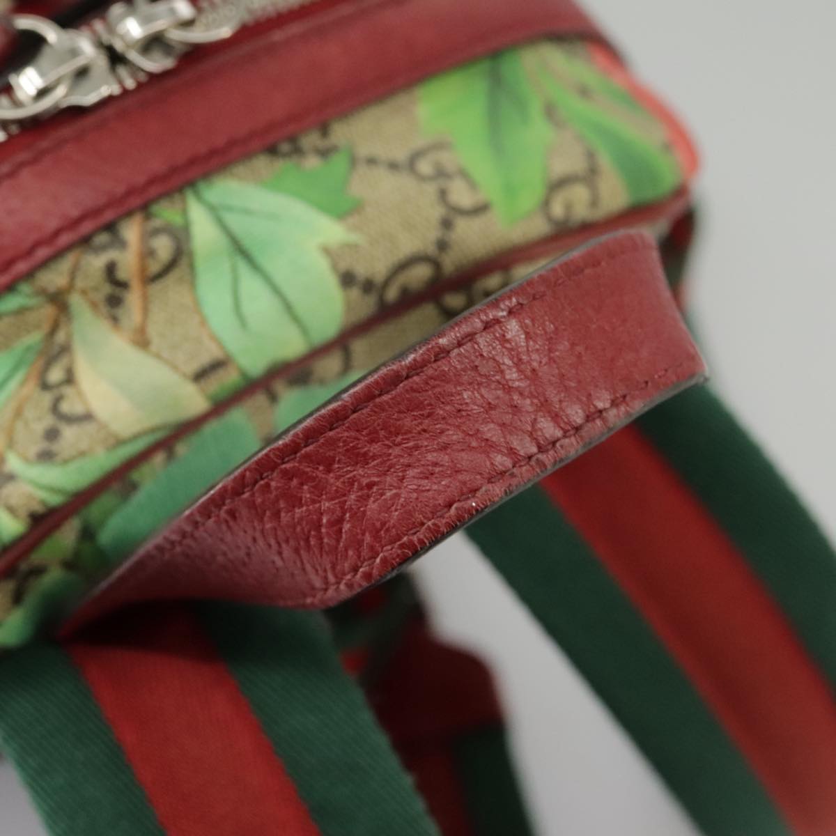 GUCCI GG Supreme Web Sherry Line Tian Backpack PVC Leather Beige Red hk1717