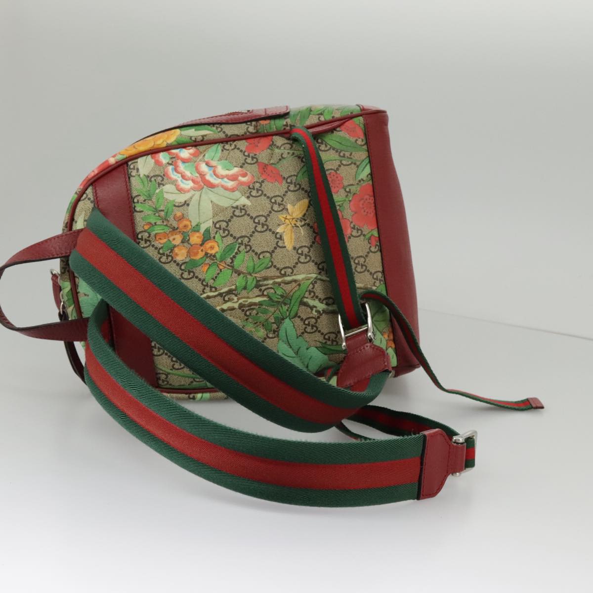GUCCI GG Supreme Web Sherry Line Tian Backpack PVC Leather Beige Red hk1717