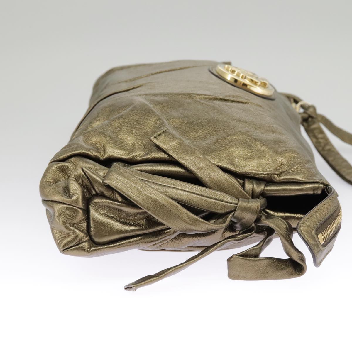 GUCCI Clutch Bag Leather Gold 197015 hk1723