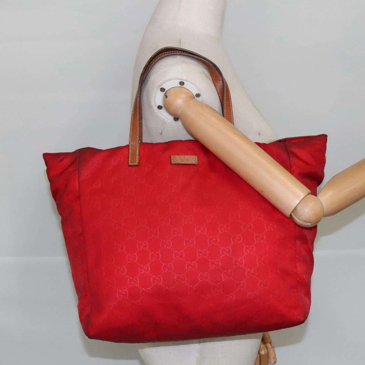 GUCCI GG Canvas Tote Bag Nylon Red Silver 282439 hk1724
