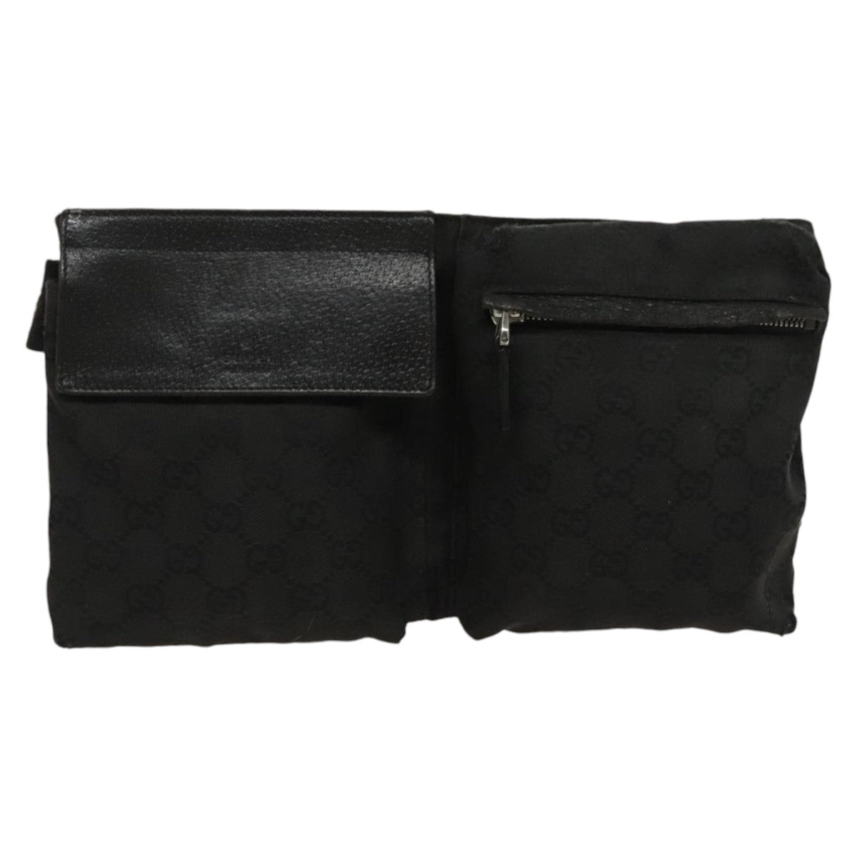 GUCCI GG Canvas Waist bag Black Silver 28566 hk1736