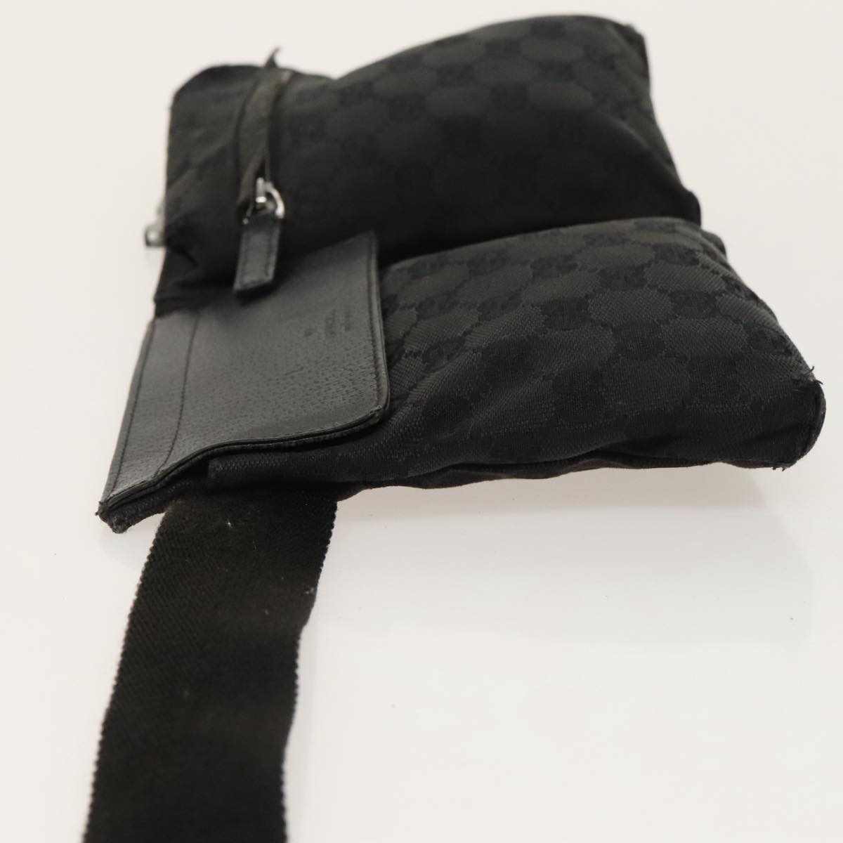 GUCCI GG Canvas Waist bag Black Silver 28566 hk1736