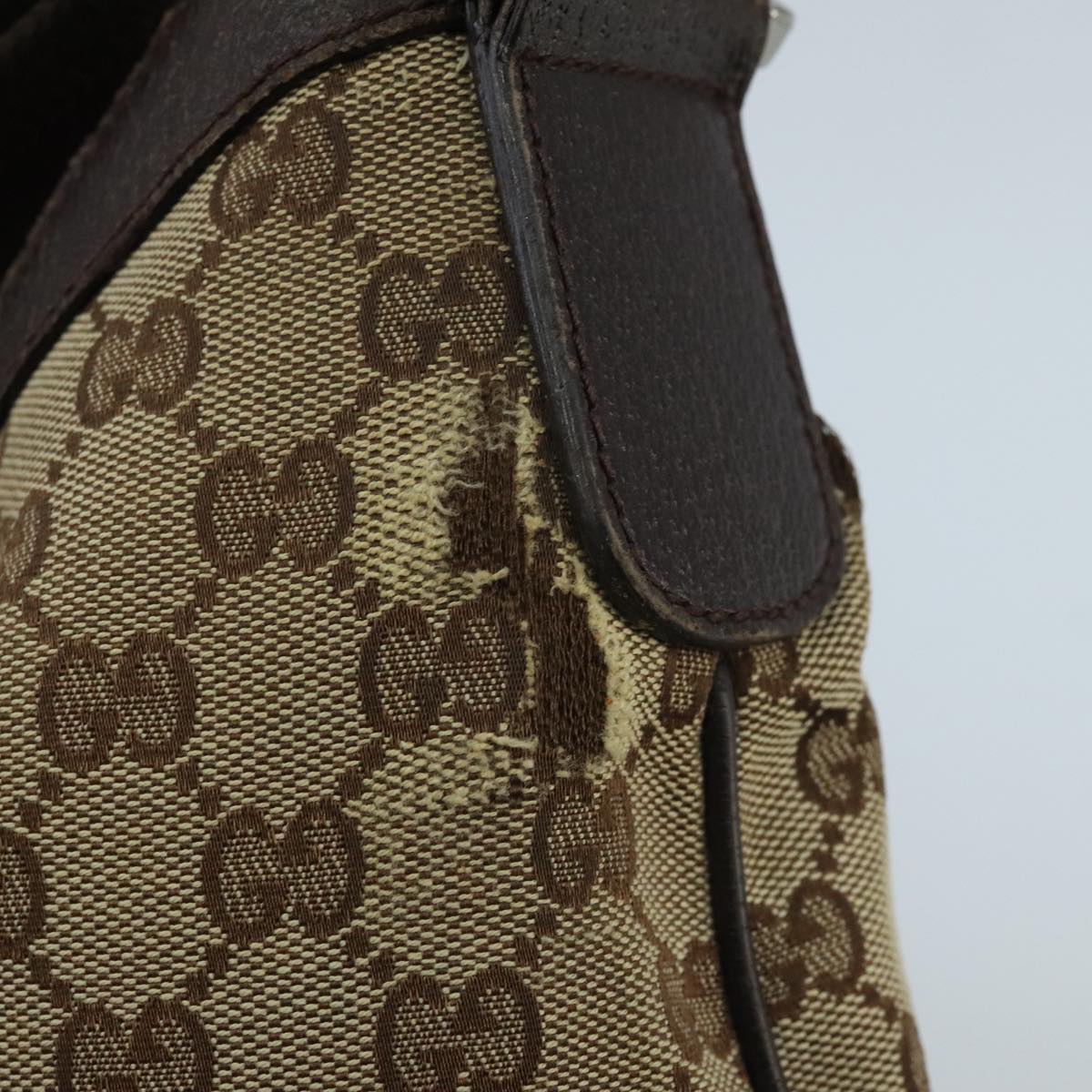 GUCCI GG Canvas Shoulder Bag Beige Brown Silver 189752 hk1739
