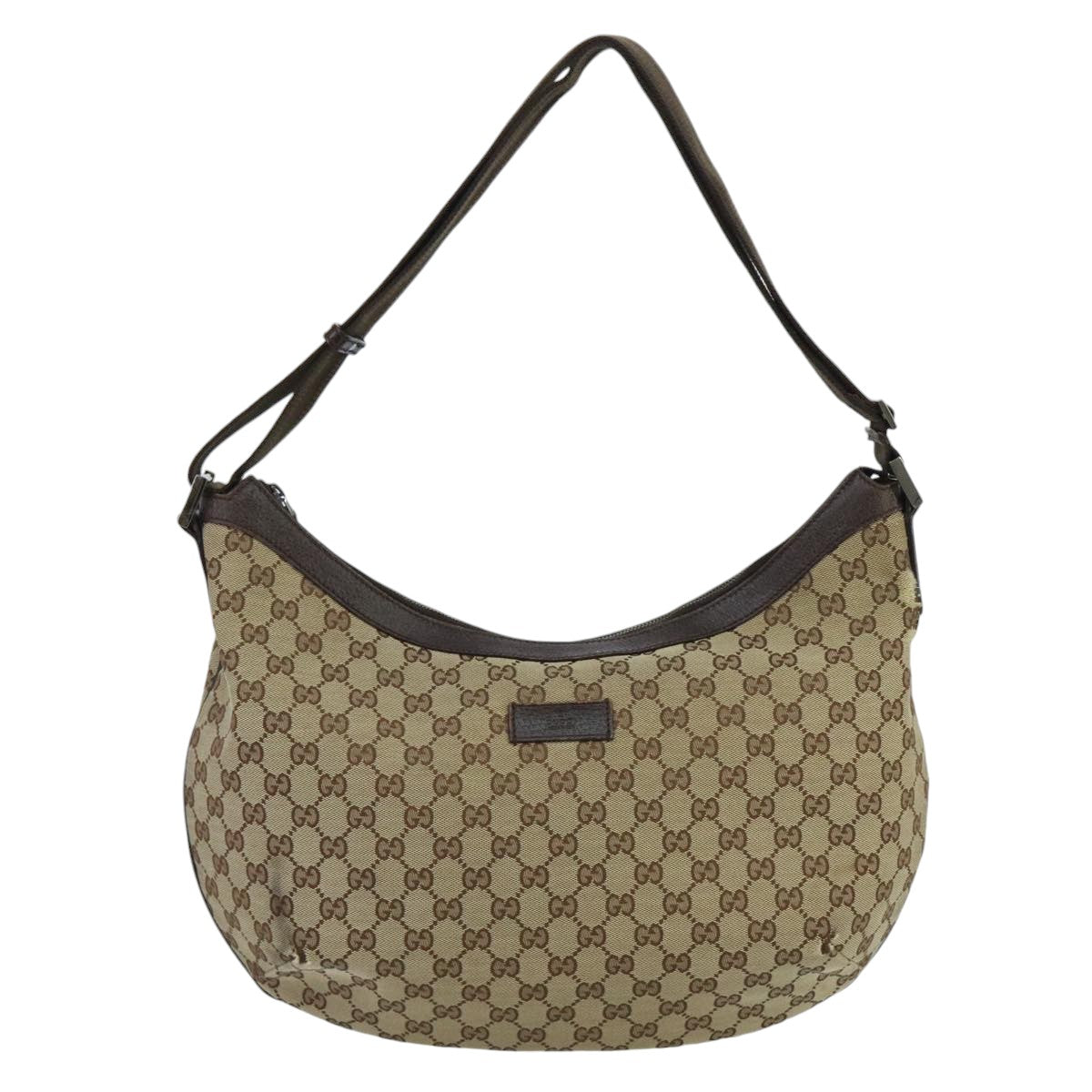 GUCCI GG Canvas Shoulder Bag Beige Brown Silver 189752 hk1739