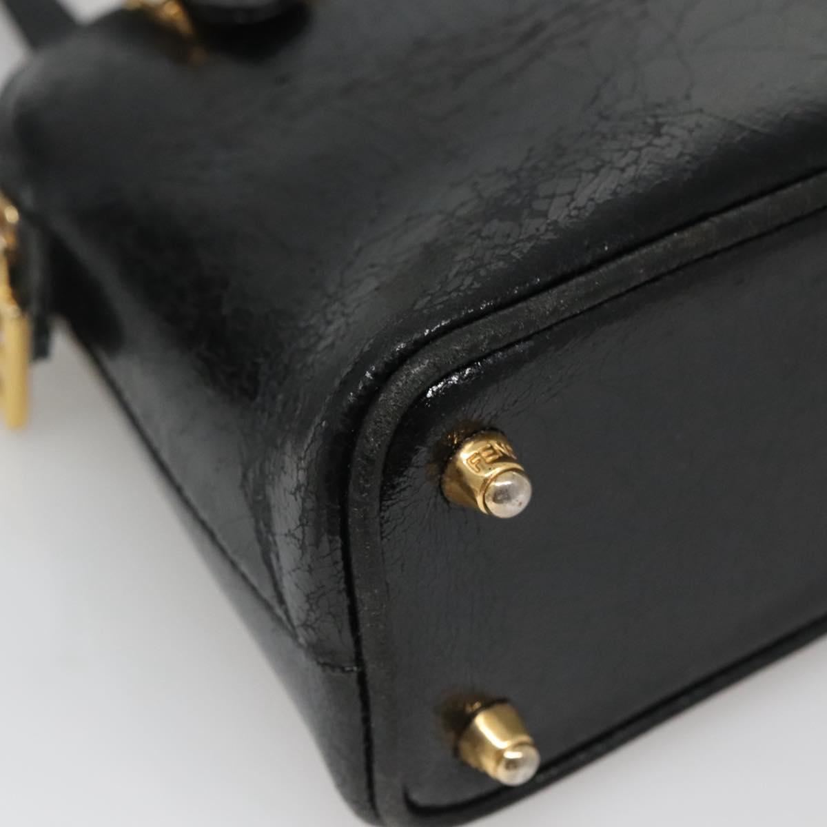 FENDI Hand Bag Leather 2way Black Gold hk1976