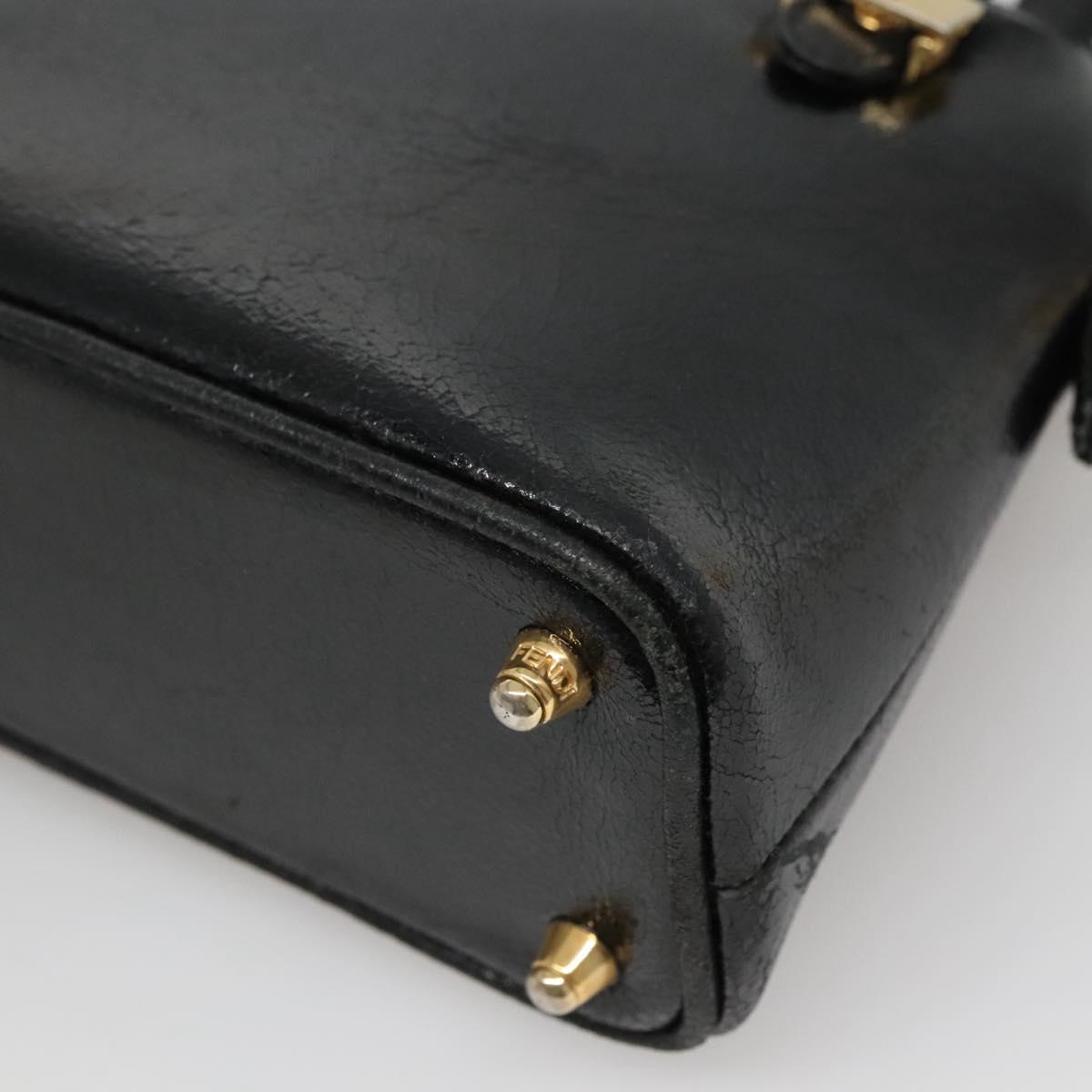 FENDI Hand Bag Leather 2way Black Gold hk1976