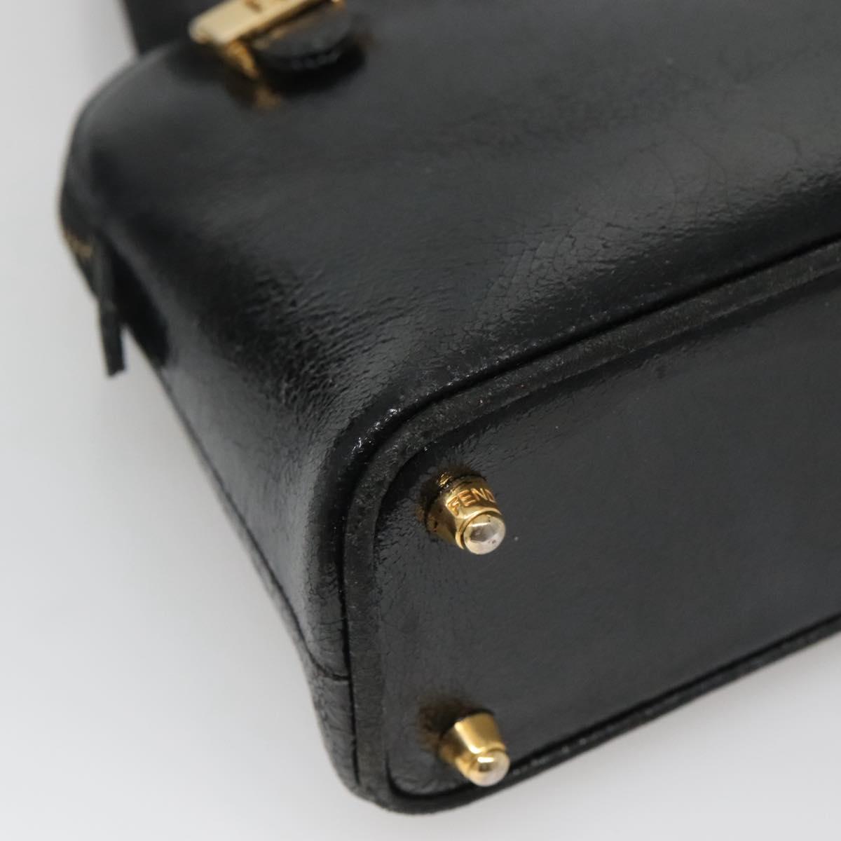 FENDI Hand Bag Leather 2way Black Gold hk1976