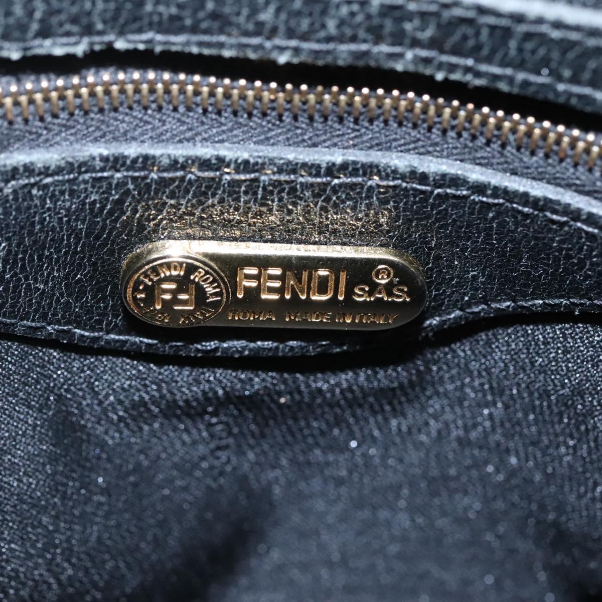 FENDI Hand Bag Leather 2way Black Gold hk1976