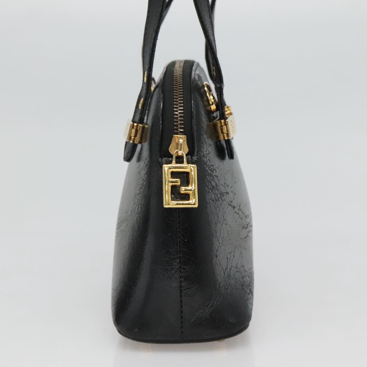 FENDI Hand Bag Leather 2way Black Gold hk1976
