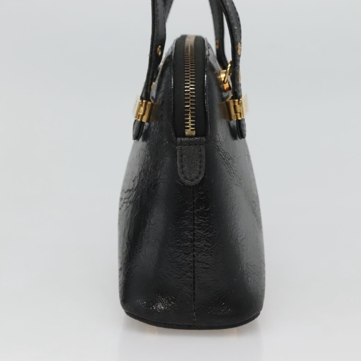 FENDI Hand Bag Leather 2way Black Gold hk1976