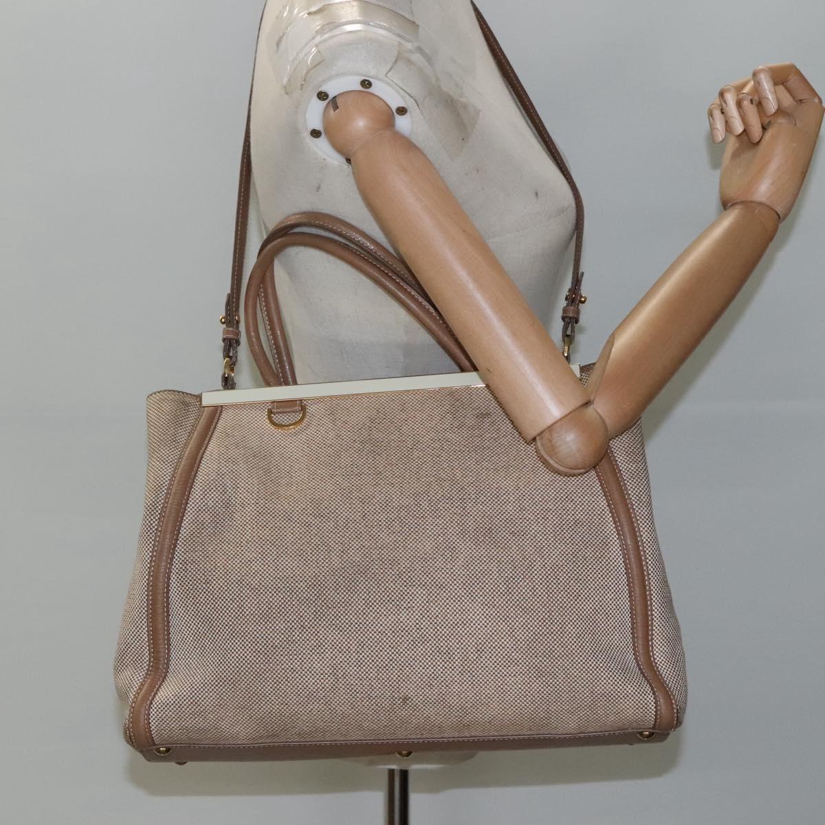 FENDI To joule Hand Bag Canvas 2way Gold Beige hk1977