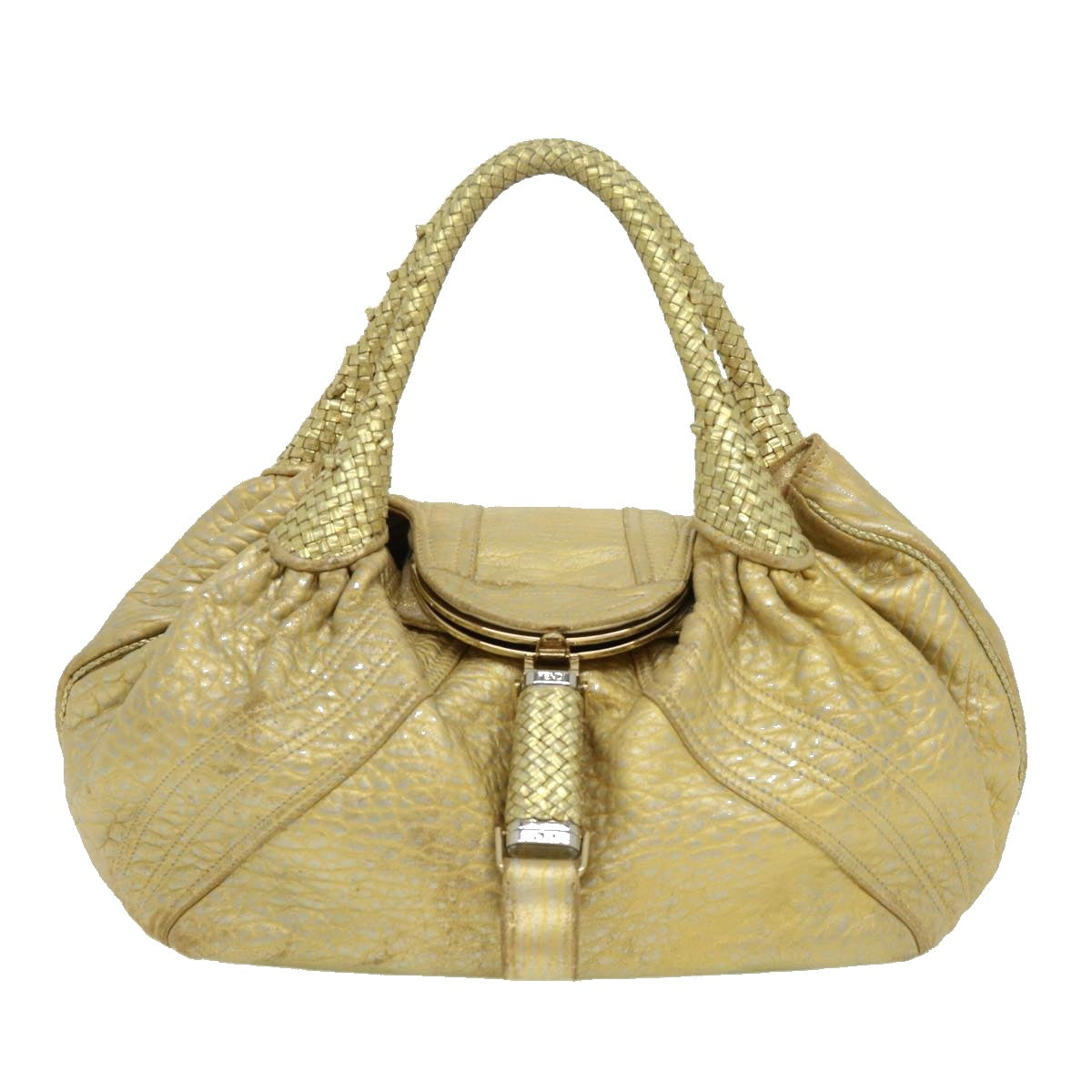 FENDI Spy Bag Zucca Canvas Shoulder Bag Leather Gold hk396
