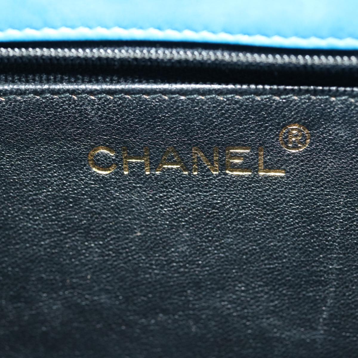 CHANEL Hand Bag Lamb Skin Blue CC hk455A