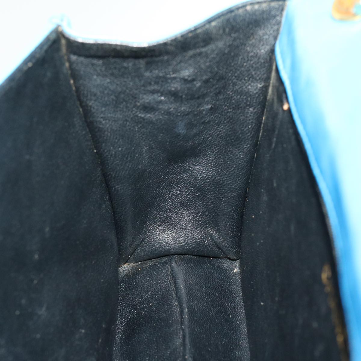 CHANEL Hand Bag Lamb Skin Blue CC hk455A
