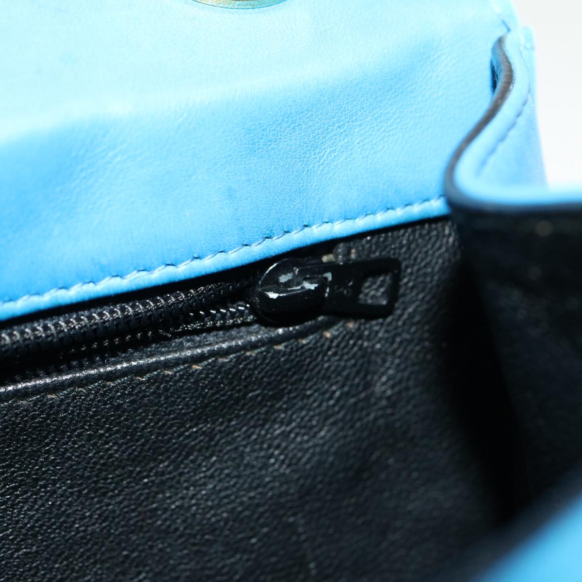 CHANEL Hand Bag Lamb Skin Blue CC hk455A