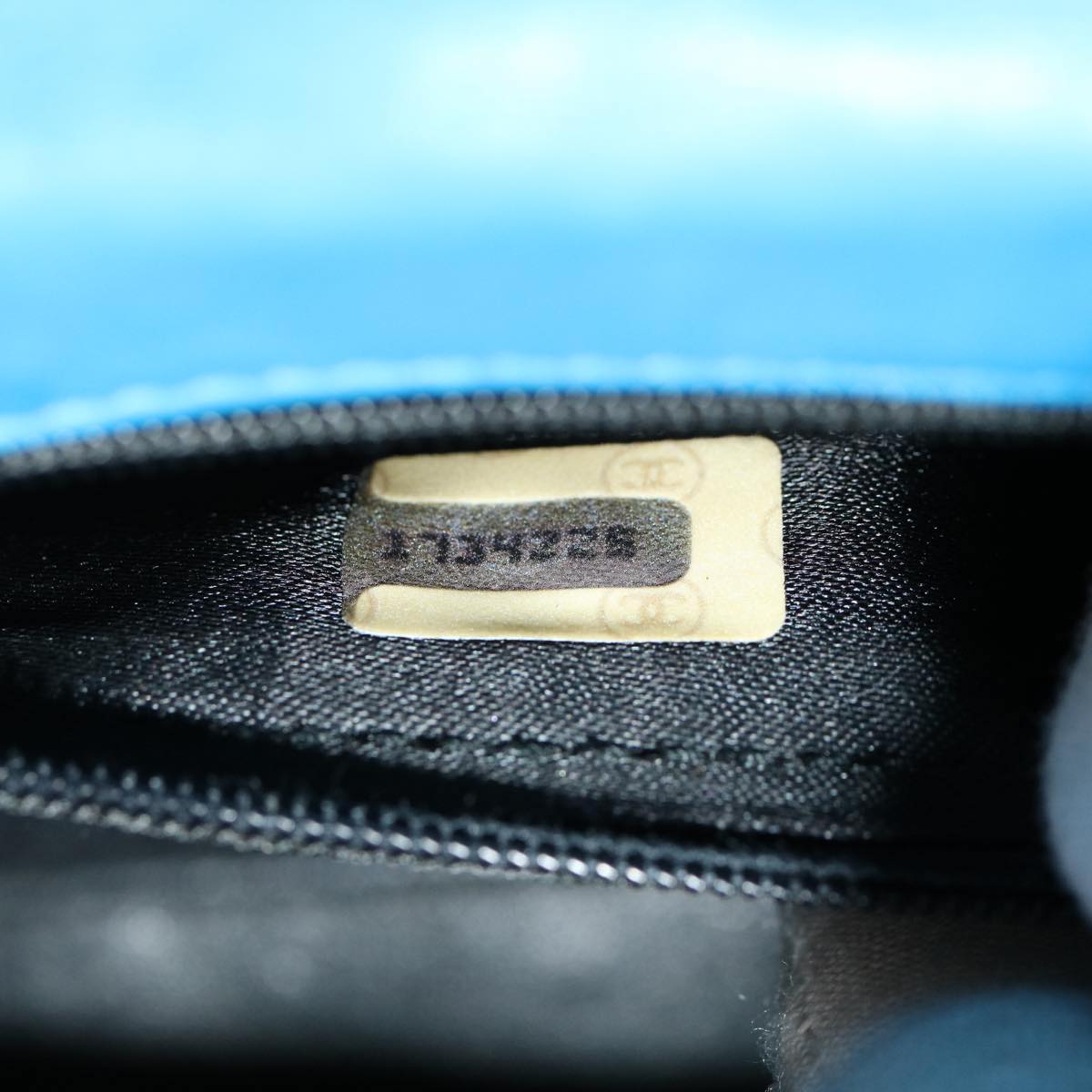CHANEL Hand Bag Lamb Skin Blue CC hk455A
