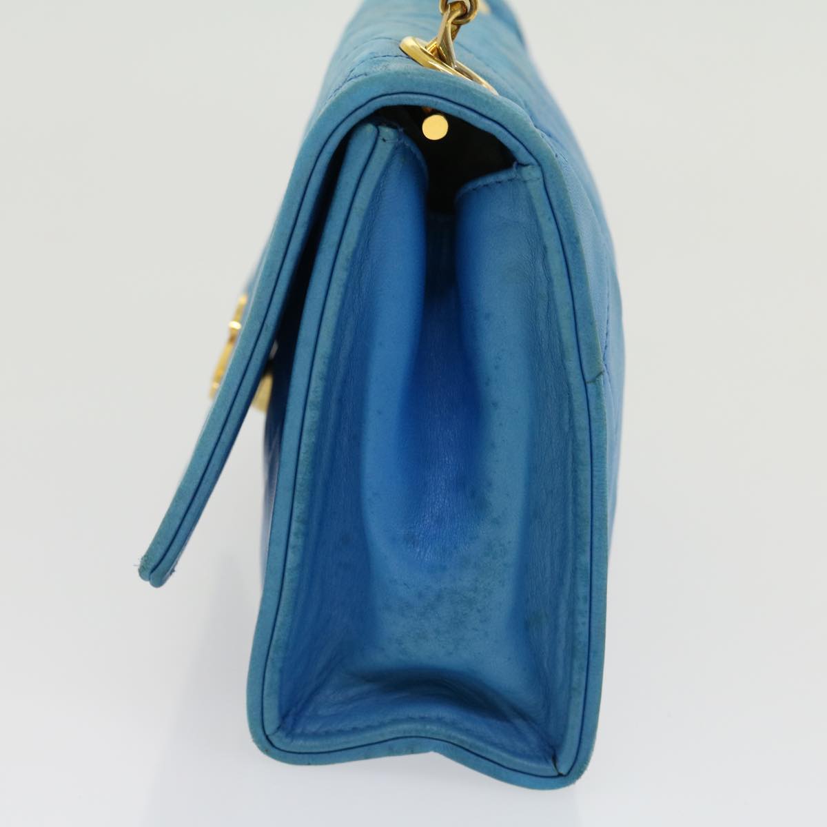 CHANEL Hand Bag Lamb Skin Blue CC hk455A